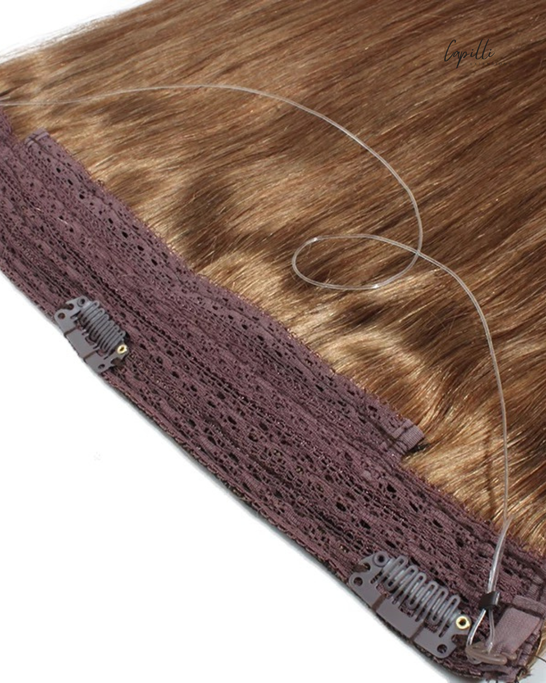 Wire extensions - vrouw met mooi chocolade brunette haar
